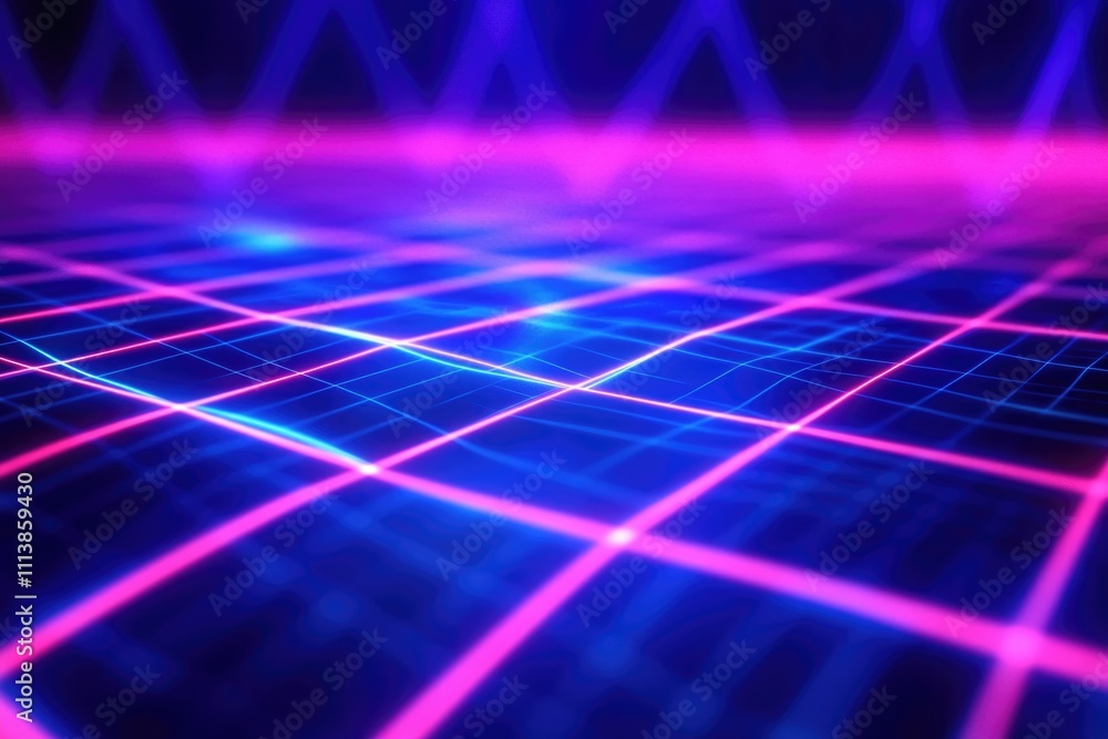 Poster blue and pink background with a grid of lines. the background is a mix of blue and pink, creating a 