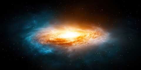 Fototapeta premium A vibrant galaxy with swirling colors of blue and orange, showcasing the beauty and complexity of the universe, set against a starry backdrop.