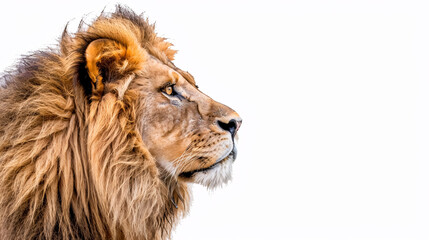 Portrait of a Lion: Close-up, isolated on a white background.