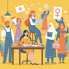 8 March International Working Women's Day on Yellow Background