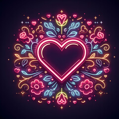 Valentines Day Background Retro Neon Sign