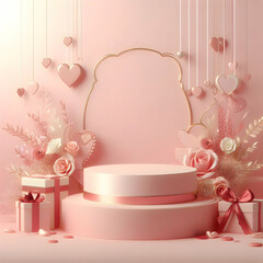 Valentine's Day Background with Present Boxes and Flowers