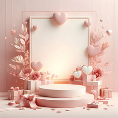 Valentine's Day Background with Soft Pink Podium