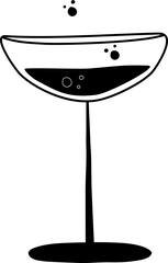 Glasse of Champagne Hand Draw Black Line Illustration Fun Style