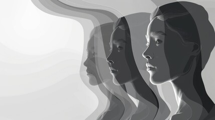 Three women's faces are shown in a blurred, distorted way. Concept of uncertainty and confusion, as if the viewer is trying to make sense of the blurred faces. The women's expressions are not clear