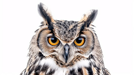 Obraz premium Portrait of an Owl: Close-up, isolated on a white background.