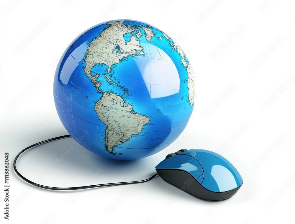 Poster global network connection, computer mouse and earth.