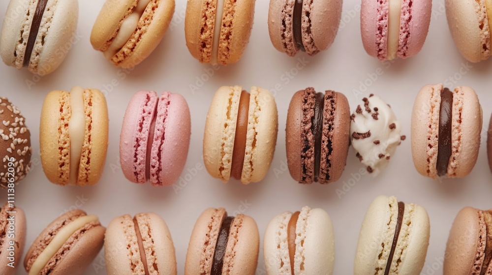 Aufkleber row of assorted colored macaroons on a white background. the macaroons are of different colors and s
