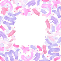 Fototapeta premium Christmas ribbons frame border. Hand drawn watercolor illustration of confetti isolated on white background. Can be used for postcard, invitation, scrapbook and other printed products.