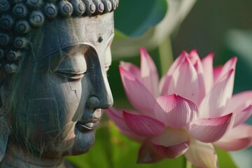 Lotus flower and Buddha art in Thai culture.