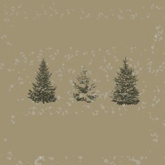 winter Christmas tree dark green sketch white space for text snowing