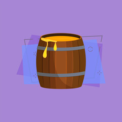 Barrel full of honey cartoon illustration. Wooden keg, dripping honey. Honey concept. Vector illustration can be used for topics like apiculture, apiary, beekeeping