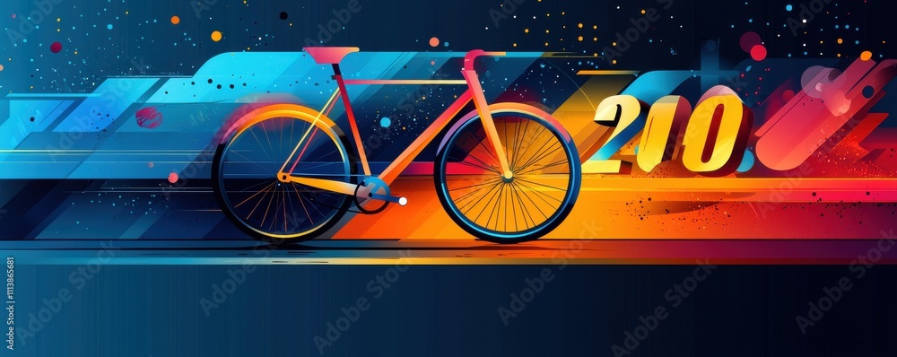 Poster vibrant abstract bicycle design with dynamic colorful graphics