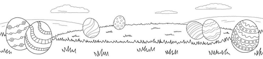 Easter egg hill graphic black white landscape sketch long illustration vector