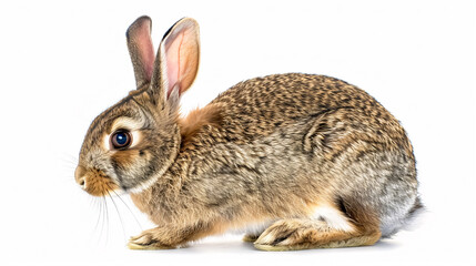 Portrait of a Rabbit: Close-up, isolated on a white background.