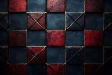 Minimalist modern geometric wallpaper with red and blue square pattern