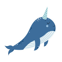 Cute narwhal. Sea and ocean animal. Vector illustration isolated on white background © BonumArt