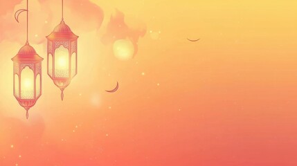 Obraz premium Peaceful Ramadan Lanterns Glowing in the Sunset Sky