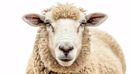 Fototapeta premium Portrait of a Sheep: Close-up, isolated on a white background.