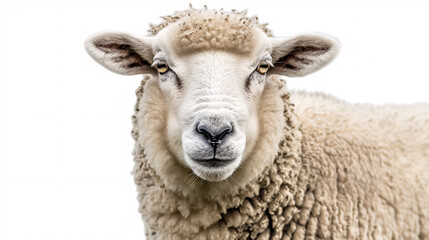 Fototapeta premium Portrait of a Sheep: Close-up, isolated on a white background.