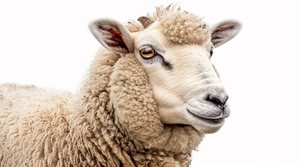 Fototapeta premium Portrait of a Sheep: Close-up, isolated on a white background.