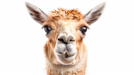 Obraz premium Portrait of a Surprised Alpaca: Close-up, isolated on a white background.
