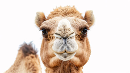 Obraz premium Portrait of a Surprised Camel: Close-up, isolated on a white background.