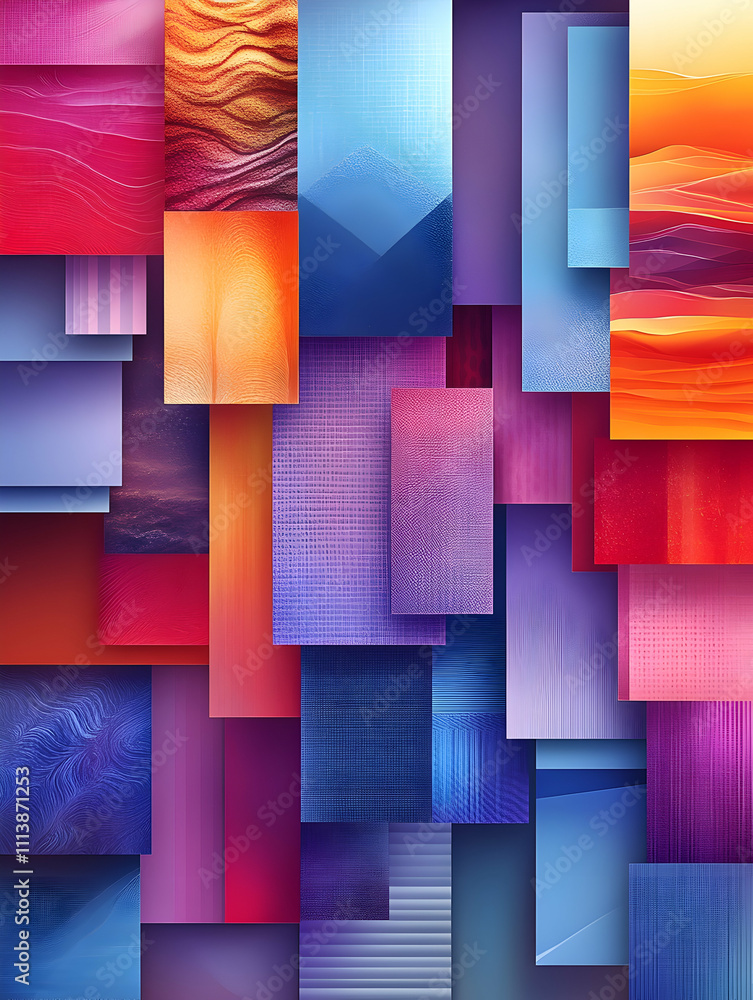 Poster abstract colorful geometric pattern of layered rectangles.