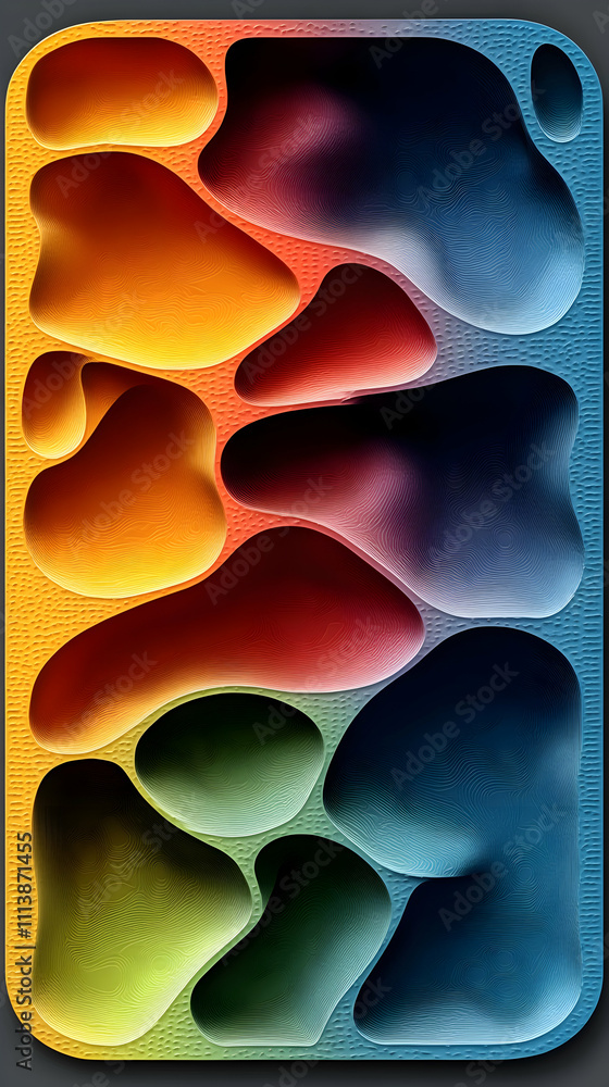 Poster abstract colorful shapes in a rectangular frame.