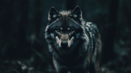 A wolf stares intently from behind a curtain of leaves.