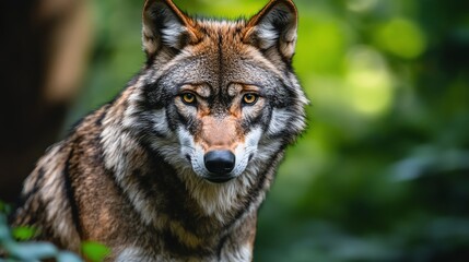 Obraz premium A wolf looks directly at the camera.