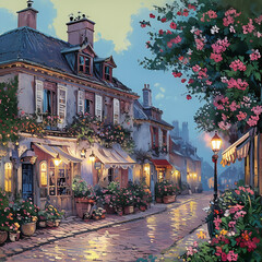 streets and flowers in a french town