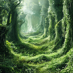 green forest in the morning