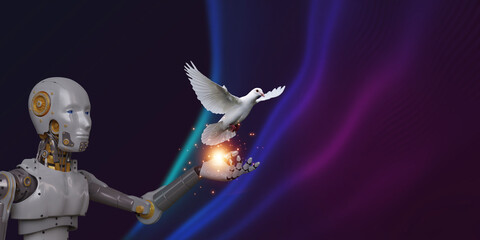 Robot and pigeon concept representing freedom technology; blending artificial intelligence and nature to showcase the potential of autonomous, innovative robotic systemsยังไม่ได้ตั้งชื่อ - 1