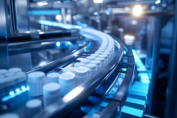Fototapeta premium Automated production lines in pharmaceutical manufacturing plants