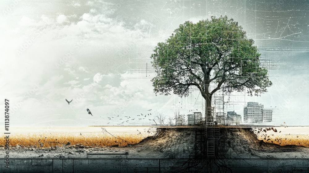 Aufkleber linking standard concepts a conceptual diagram of environmental impact on urban development graphic 