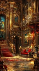 Fototapeta premium Opulent and Ornate Interior of a Luxurious Palace or Castle
