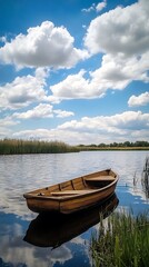Obraz premium Peaceful small lake with vibrant wooden nature background image