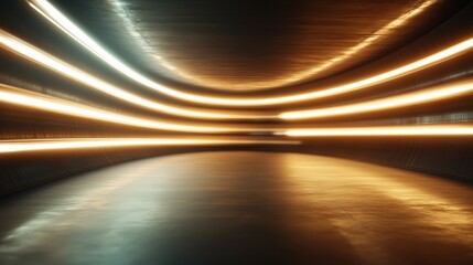 An artistic portrayal of a tunnel with ambient glowing lights, offering a serene and calm atmosphere that invokes feelings of peace and tranquility.