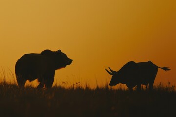 bull  The silhouette of a bear and bull.