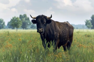 very impressive limousine bull in a dutch meadow  bull