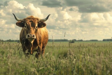 very impressive limousine bull in a dutch meadow  bull