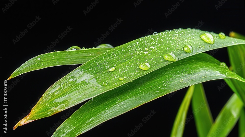 Poster captivating closeup of a dew-filled leaf in nature macro photography isolated background focus on or