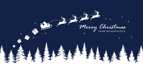 christmas banner santa claus in a sleigh with reindeer vector illustration © krissikunterbunt