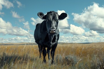 Black angus cow in a pasture.