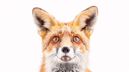 Obraz premium Portrait of a Surprised Fox: Close-up, isolated on a white background.