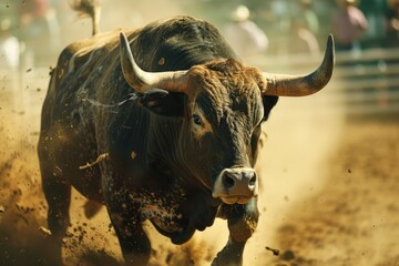 Fototapeta premium bull Bucking action during the bull rinding competition at a rodeo.