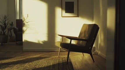 Sunlit Mid Century Modern Armchair In Room