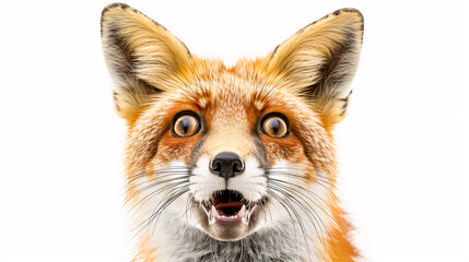 Obraz premium Portrait of a Surprised Fox: Close-up, isolated on a white background.