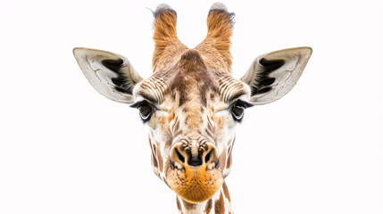 Obraz premium Portrait of a Surprised Giraffe: Close-up, isolated on a white background.